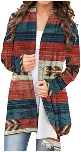 Žene srednje duljine kaputa zapadni etnički tisak gornje retro casual aztec print košulja dugih rukava kardigan gornji kaputi