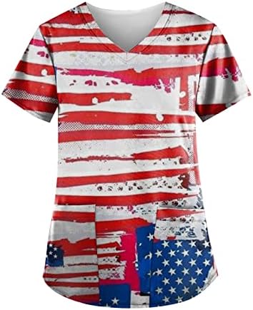 4. srpnja vrhovi američke zastave, ljetna majica kratkih rukava s izrezom u obliku slova U, bluze s 2 džepa, svečana ležerna