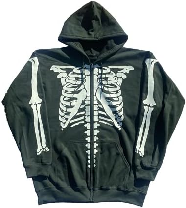 Ynocfri žene Zip Up Hoodie Halloween Skeleton Print Preveliki vintage dukserice s džepnim estetskim jaknama