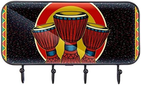 Afrička glazba Djembe Đembe kaput stalak za zid, ulazni kaput s 4 kuka za kaput za kaput ručnika za ručnike haljine kupaonice