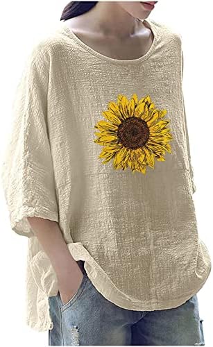 Ženska tiskana okrugla vrata labave majice 3/4 rukava Pulover Tops Casual pullover bluza Predimenzionirana osnovna majica