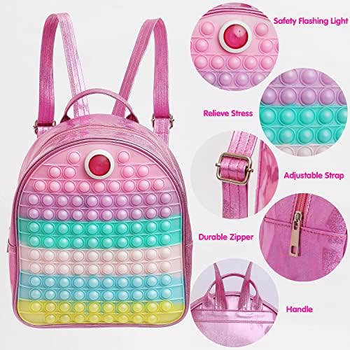 Verpalace Fidget Toy Pop Backpack za djevojčice, Pop ruksak za djecu s LED svjetlima ublažavanje stresa, pogodno za gumb