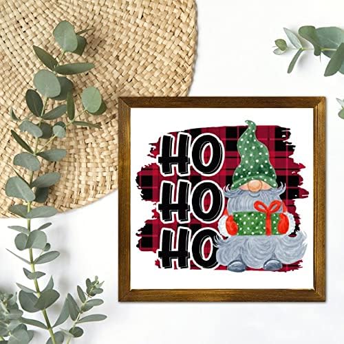 Hohoho gnome božićni drveni natpis Buffalo Plaid uokvireni zidni znak nestašni ili lijepe odluke seoski stil zidni dekor