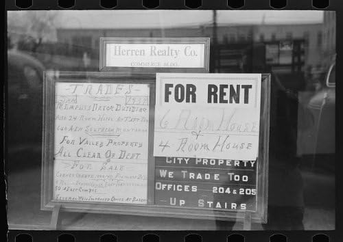 PovijesneFindings Foto: Znakovi u prozoru nekretnina, Harlingen, Texas, TX, Uprava za sigurnost farmi