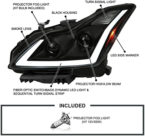 Ugađanje svjetla projektora s crnim kućištem s dimnim lećama i LED serijskim pokazivačem smjera, kompatibilnim s sklopom