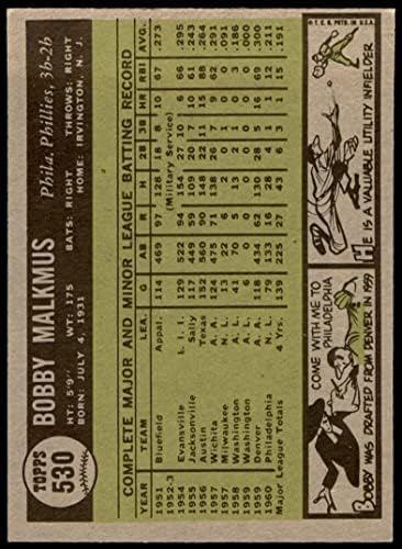 1961. Topps 530 Bobby Malkmus Philadelphia Phillies Ex/Mt Phillies