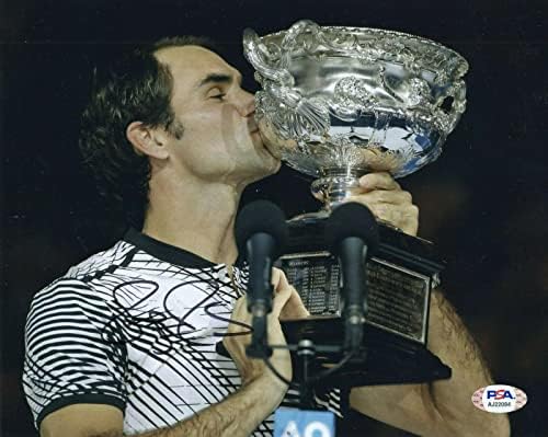 Roger Federer Autografirani 8x10 u boji Foto Foto Ljubljenje Teniski trofej PSA - Fotografije s autogramiranim tenisom
