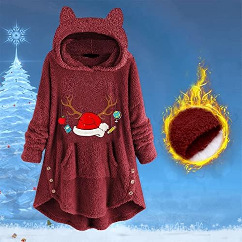 Akklian ženska pokrivač kapuljača Dugi rukavi Slatki Xmas Print Kaput Zima toplo plus ležerna dukserica