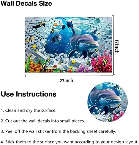 3. naljepnice s oceanskim zidom razbijene Zidne naljepnice ispod mora uklonjive naljepnice s dekorom dupina klauna za dječju