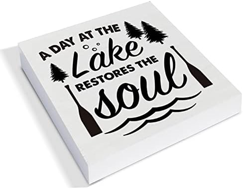 Country Lake Wood Box Dekor Dekor Znak na Dan na jezeru obnavlja dušu drvenu kutiju Blok znak ljeto rustikalno jezero kućna