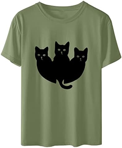 Ženske mačke print labavi fit vrhovi bluze za creva majice kratki rukav slatka životinja jesen ljetni vrhovi 2023 odjeća