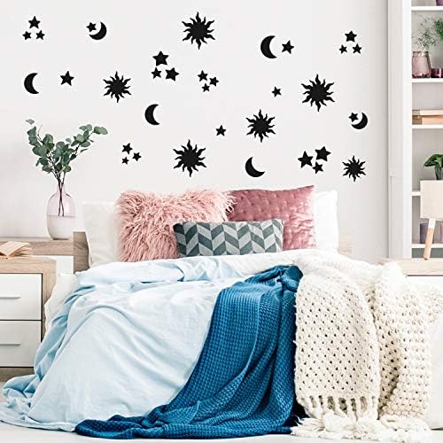 Set od 21 vinil zidna art naljepnica - Sunčev mjesec i zvijezde - 22 x 36 - moderna simpatična naljepnica za minimalističke