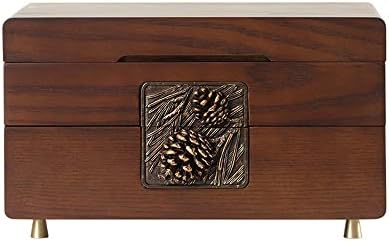 Drvena kutija za nakit za žene, Organizatorska kutija solild drva s čvrstim mesinganim nogama za nakit, satove, ogrlicu,