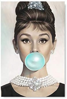 Smiješan ružni božićni džemper Audrey Hepburn puhanje mjehurića gum plakat Old filmski zvijezda modna ilustracija za uredski