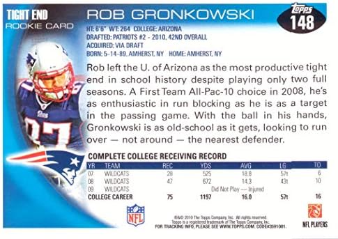 2010 Topps nogomet 148 Rob Gronkowski Rookie Card