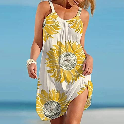 Spagetti remen za sunčanje za žene Boho ljetna plaža Suncokret print haljine za praznična zabava casual seksi mini haljina