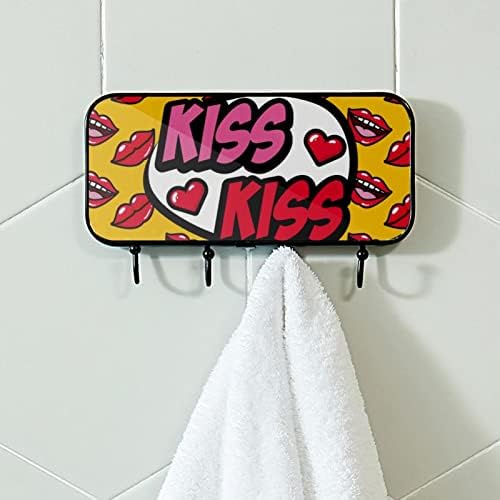 Poljubac crvene usne usana žuta pozadina za ispis stalak za zid, ulazni kaput s 4 kuka za kaput za kaput ručnika ručnika