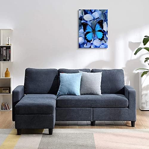 Ljubičasta verbena art leptir zidni dekor plavi leptir i plavi cvjetni otisak na platnu, ispruženo i uokvireno, moderno uokvirena