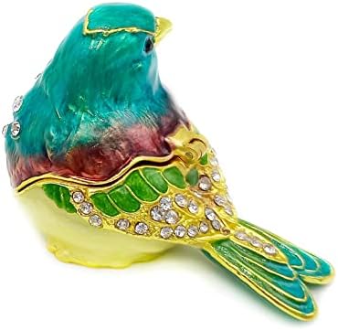 Tirkizno-zelene kutije za sitnice s petljama za ptice, dekor za ptice s kristalima, kutija za nakit od emajla.Ogrlica, kutija