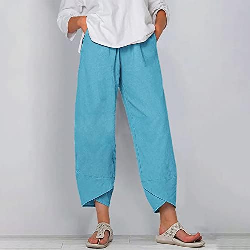 Weny Summer Capri hlače za žene, ženske posteljine obrezane hlače visoki struk za ispis džep od gležnjača Capris hlače