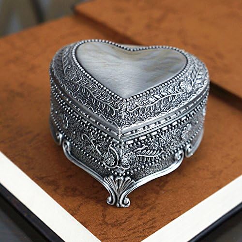 Beskonačno u antički srebrni luksuzni oblik srca graviranje ruža za žene/djevojke kutija za nakit mali