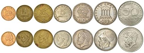 7 kovanica iz Grčke | Zbirka seta grčkog kovanica 50 lepta 1 2 5 10 20 50 50 Drachmes | 1982-1988 | Konstantin Kanaris |
