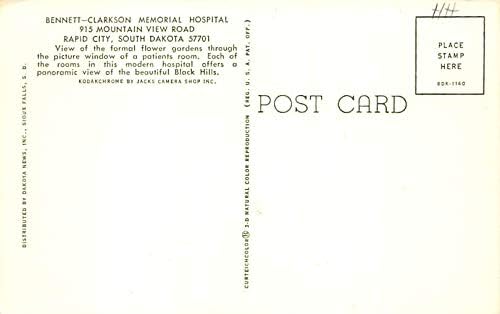 Memorijalna bolnica Bennett Clarkson Rapid City, Južna Dakota SD razglednice