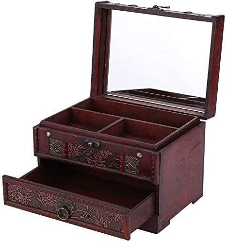 Drvena kutija nakita s ogledalom, klasično drvena kutija za nakit za skladištenje kutije za odlaganje kućišta nakit Organizator