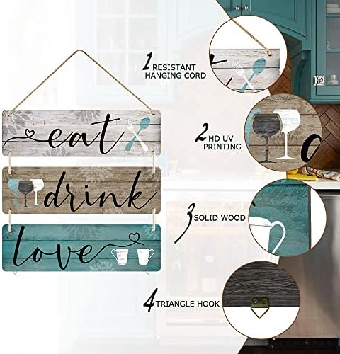 Dekor kuhinjskog zida Rustikalno viseće jede pij Love Wood Sign 3 komada za kućnu kuhinjsku blagovaonicu dnevni boravak kafić