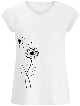 LCEPCY v Neck CAP SLOVE LJETNI TOPI za žene cvjetne tiskane labave ležerne majice 2023 Trendy izlazeći iz bluze