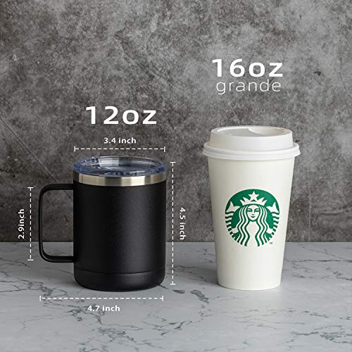 MEWAY 12oz šalica za kavu s ručicom i kliznim poklopcem, šalica za putnički zapis od nehrđajućeg čelika s ručicom, dvostruki