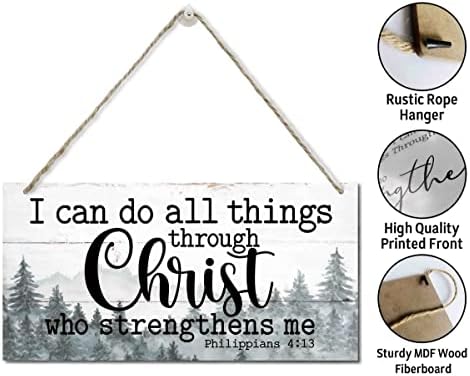 Filippians4: 13- Mogu sve stvari raditi kroz Kristov inspiracijski citat Wood Sign, viseći tiskani zidni plaketi drveni znakovi,