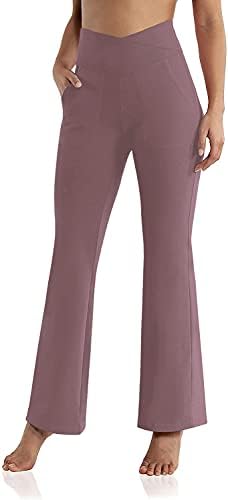 ESOBO ženske bootleg joga hlače s džepovima visoki crossover struk s širokim nogama za vježbanje prtljažnih hlača Radne hlače