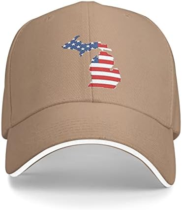 Karta države Michigan i američke zastave, podesivi kaubojski bejzbol kapice šeširi muškarci Žene Vintage Unisex Seasons Opušteni