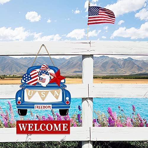 4. srpnja ukrasi s natpisima za dobrodošlice, kamioni drveni natpisni znakovi, patriotska američka zastava srce i zvijezde