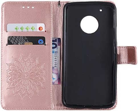 Torbica Moto G5 Plus,torbica-novčanik s cvjetnim uzorkom LEECOCO reljefni i pretincima za kartice/cash [Stalak] Torbica-stalak