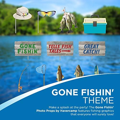 Havercamp Gone Fishn 12 brojevi rekviziti za foto kabine | Stisnite papirni pribor | Rođendan, umirovljenje, ribolov, očev