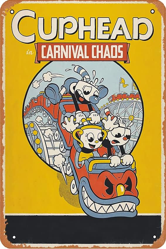 Cuphead plakati igra Cuphead u karnevalskom kaosu plakatu retro plakati metalni znak limen metalni znakovi vintage smiješni