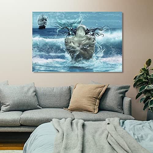 Bludug sirena i morska plima, Art fantasy mit mit platna platno slikanje plakate i otisci zidne umjetničke slike za spavaću