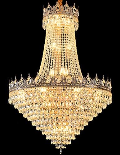 Kristalni luster u stilu francuskog carstva od 32, Moderni zlatni kristalni lusteri, okrugle velike viseće svjetiljke s visokim