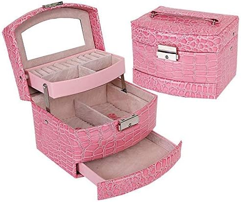 Anncus Loswhy Pink Crocodile uzorak Automatska kutija nakita Koža izvrsna troslojna kutija za odlaganje za djevojčice -