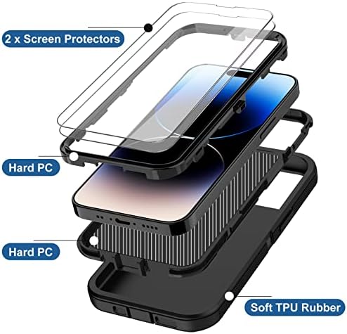Za iPhone 14 Pro fuse s zaštitnikom zaslona od 2 x, [šokiranje] [Drop Proof] [Proof prašina] Teška dužnost 3-sloj, robusni