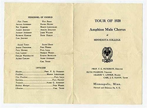 Amfion muški zbor 1920 Program turneje Minnesota College
