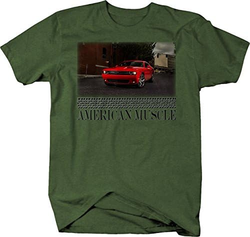American Muscle Hotrod Challenger Red Street Scene Scene Downtown majice za muškarce