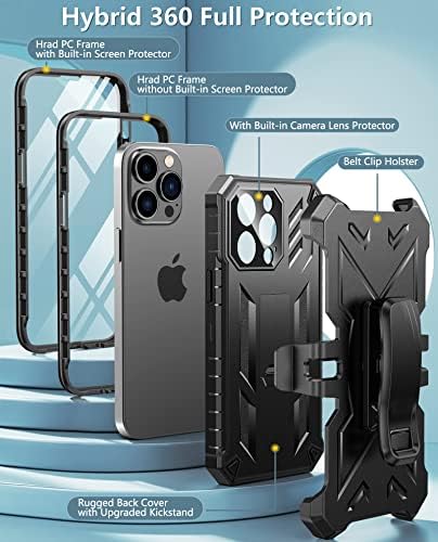 FNTCASE za iPhone 14 Pro Max CASE: Vojni razred robusni poklopac mobitela s Kickstand & futrolom | Zaštitni odbojnik TPU