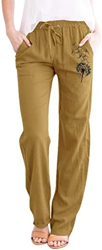 Mtsdjskf lanene hlače Žene, obične ležaljke s lanenim ležajem visokog struka s širokim nogama s džepovima ženske gamaše