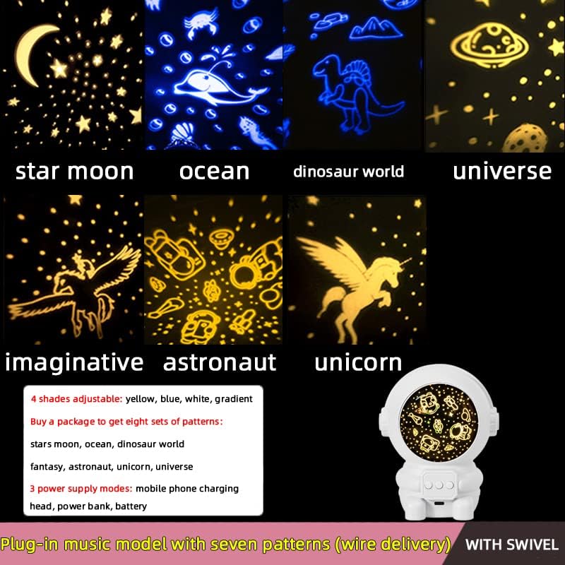 Projektor za djecu, noćno svjetlo astronauta za djecu s 8 projekcijskih filmova, rotirajuće za 360 stupnjeva - 4 promjene