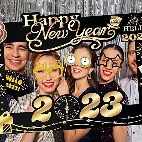 Lucleag Novogodišnja rekvizita za foto štand Set 2023, 20pcs Nova godina foto -kabine rekvizit i novogodišnji selfie okvir