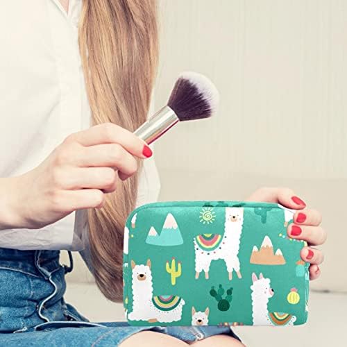 TBOUOBT Pokloni za muškarce Žene šminke Torbe toaletne torbice Male kozmetičke torbe, crtani alpaca životinje llama kaktus