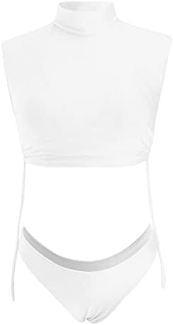 PIMOXV 3 komadića kupaći kostim za žene kupaći kostim ruganje rugav vrat Sheer prekrivanje visokog struka Triangle Bra Bra